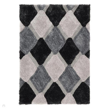 3D GEO Plush Geometric Diamond Hand-Carved Hi-Low Soft Shaggy Grey/Cream Rug-Origins-Rug Love - The Most Loved Rug Store